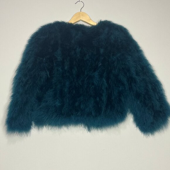 Yumi Kim Away We Go Jacket Womens Size XS Fur Feather Cropped Event Holiday Ink - Picture 2 of 8